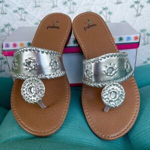 Silver and Brown Sandals with Decorative Medallion